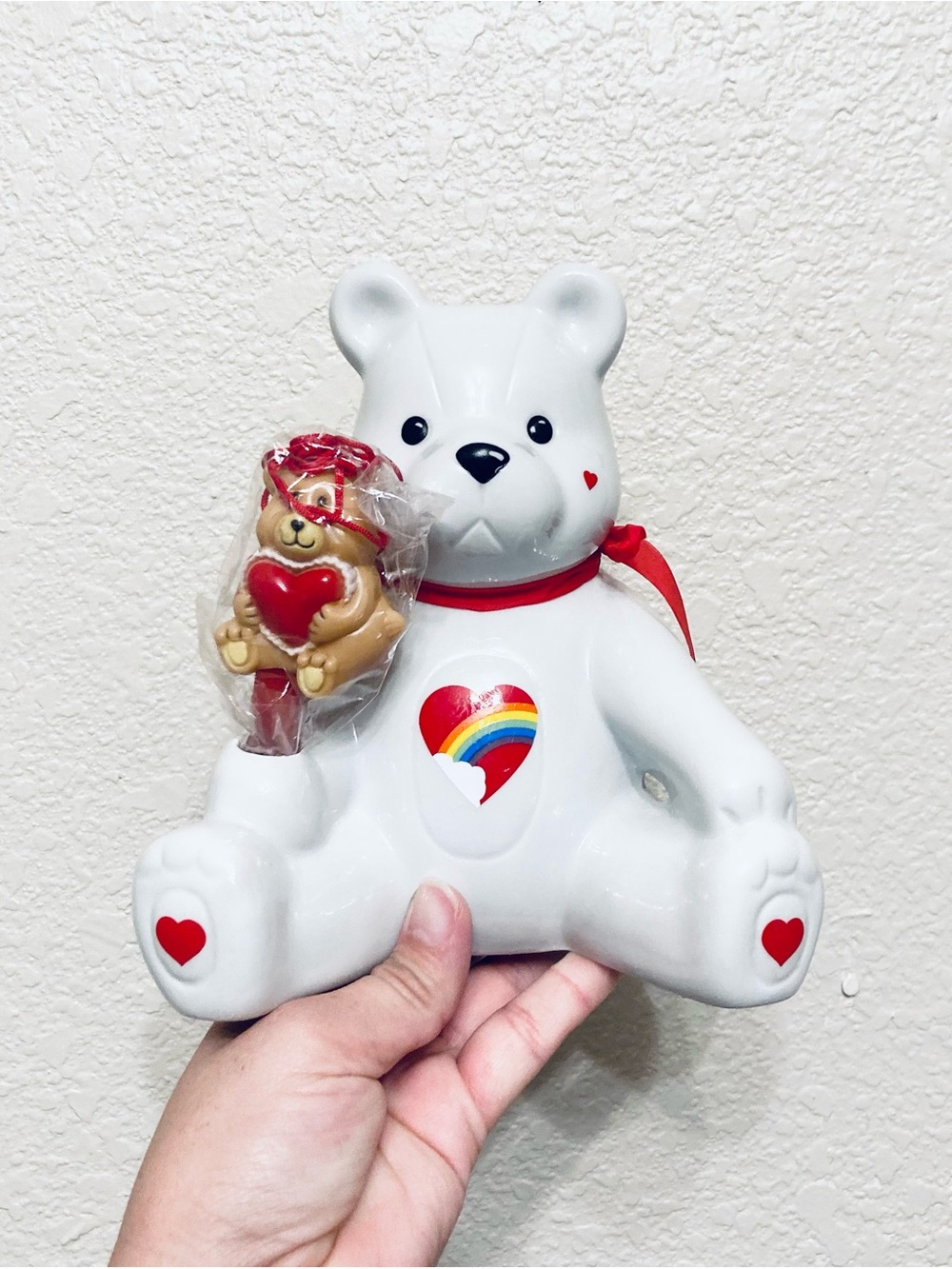 Vintage Retro Enesco Ceramic  Rainbow Themed Teddy Bear Coin Bank Gift